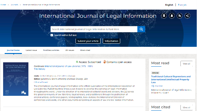 A screenshot of CUP Journals showing the search in journal box, journal cover and links to recent issues