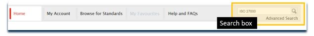 Screenshot of search box