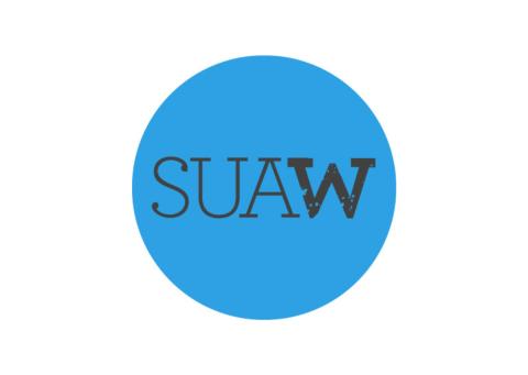 Shut Up and Write logo on blue background